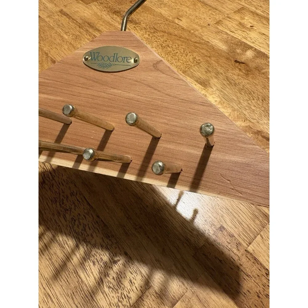 WOODLORE Wooden Cedar Tie‎ And Belt Hanger Closet Organizer - Brass Hooks & Pegs